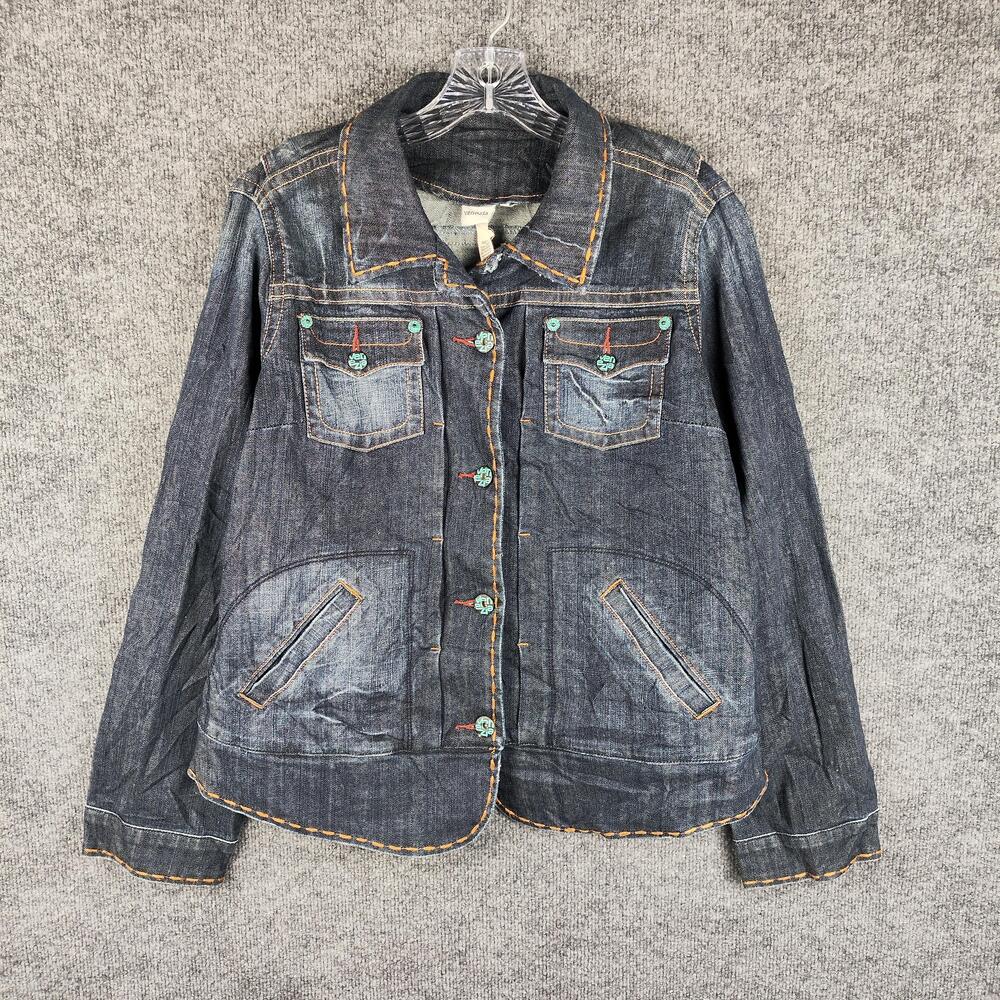 Venezia Jacket Womens 18/20 Blue Denim Button Front Pockets Stretch Casual